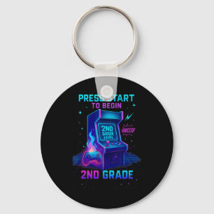 Press Start 2nd Grade Gamer Kids Level Up Fun Keychain