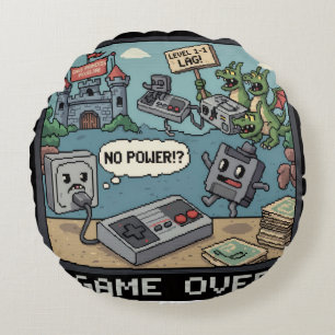 Press Start for Nostalgia! (And a Few Laughs) Round Pillow