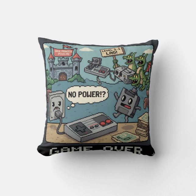 Press Start for Nostalgia! (And a Few Laughs) Throw Pillow (Front)
