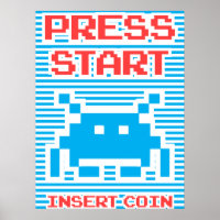 Press Start, Insert Coin, Arcade Game, blue stripe
