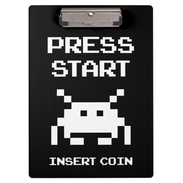 Press Start Insert Coin gamer design Clipboard (Front)