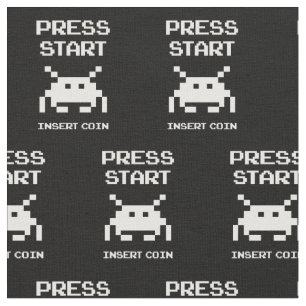 Press Start Insert Coin gamer design Fabric