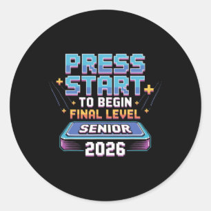 Press Start To Begin Final Level Senior 2026 Gamer Classic Round Sticker