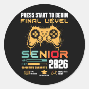 Press Start To Begin Final Level Senior 2026 Gamer Classic Round Sticker