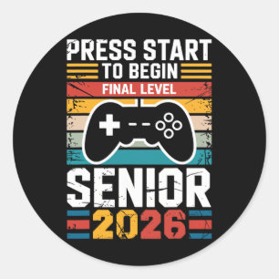 Press Start To Begin Final Level Senior Gamer Vint Classic Round Sticker