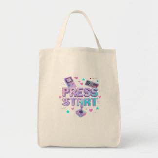 Press Start Y2K Retro Gaming Arcade Chrome 90s Gam Tote Bag