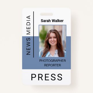 Press worker ID mass media employee dusty blue Badge
