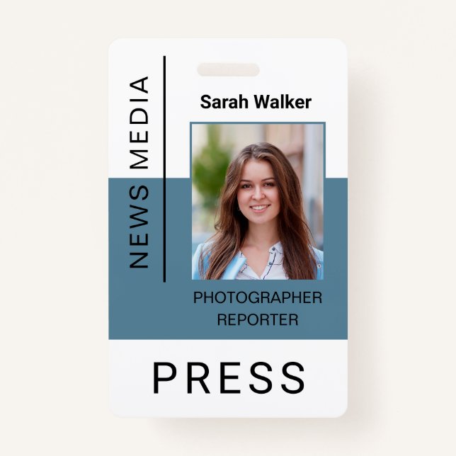 Press worker ID mass media employee dusty blue Badge (Front)