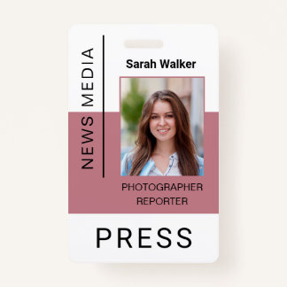 Press worker ID mass media employee dusty pink Badge