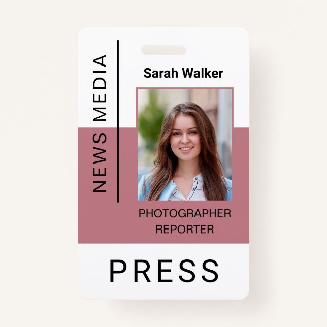 Press worker ID mass media employee dusty pink Badge (Front)