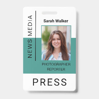 Press worker ID mass media employee photo turquois Badge