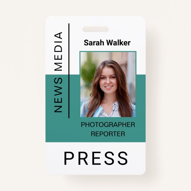 Press worker ID mass media employee photo turquois Badge (Front)