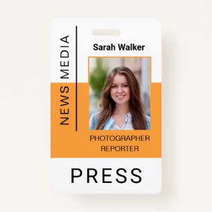 Press worker ID mass media employee photo yellow Badge
