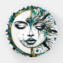 Poids de papier en verre Soleil et Lune
