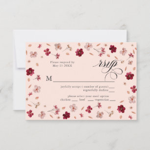 Pressé rose rouge et crème, carte de réponse flora