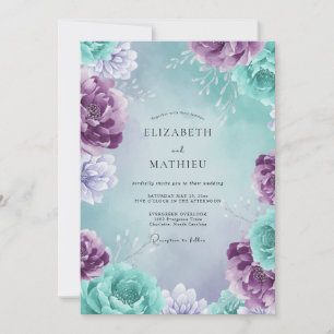 Pressed Aqua Amethyst Petal Wedding Invitation