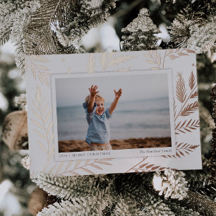 Pressed Botanical Horizontal Photo Rose Gold Foil Holiday Card