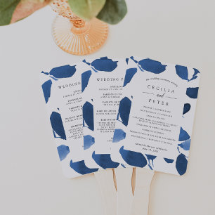 Pressed Botanical Wedding Program   Indigo Hand Fan