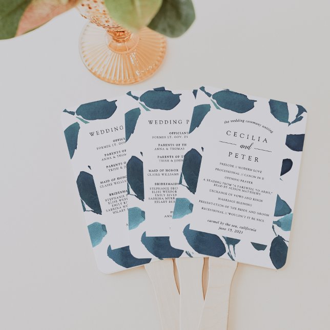 Pressed Botanical Wedding Program | Ultramarine Hand Fan (Creator Uploaded)