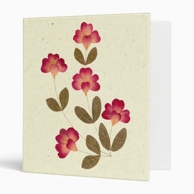Pressed Bright Pink Tube Flowers Binder (Front/Inside)