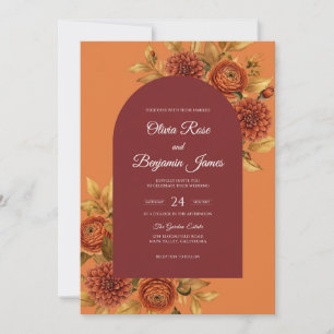 Pressed Burnt Orange Dahlia Wedding Invitation
