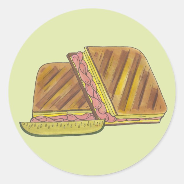 Pressed Cuban Sandwich Ham Cheese Salami Pickle Classic Round Sticker (Front)