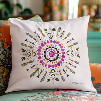 Pressed Flower Art by S. Frigui From the Original Throw Pillow