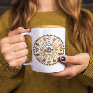 Pressed Flower Mandala l Autumn Botanical Floral Mug