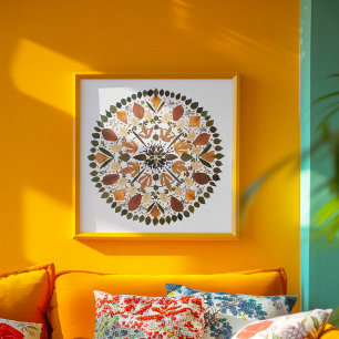 Pressed Flower Mandala l Autumn Botanical Floral  Poster