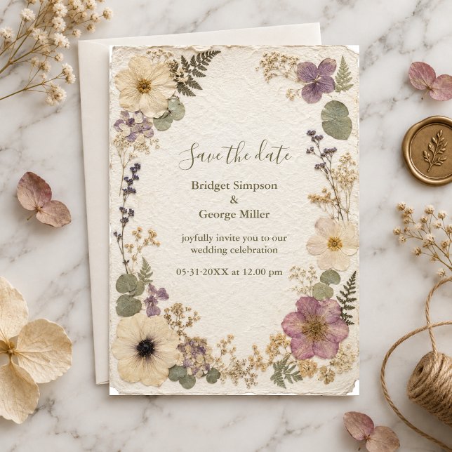 Pressed Flower Rustic Wedding Invitation (Creator Uploaded)