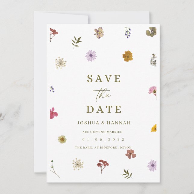 Pressed flower save the date invitation (Front)