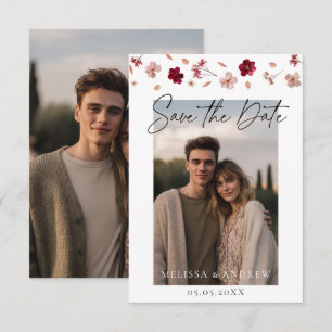 Pressed flowers and photo save the date