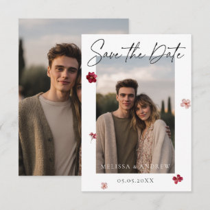 Pressed flowers and photo save the date