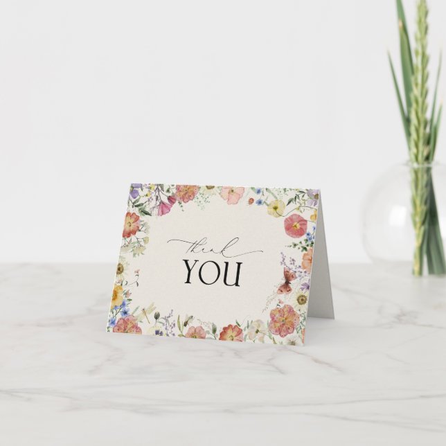 Pressed Flowers Elegant Watercolor Thank You Card (Front)