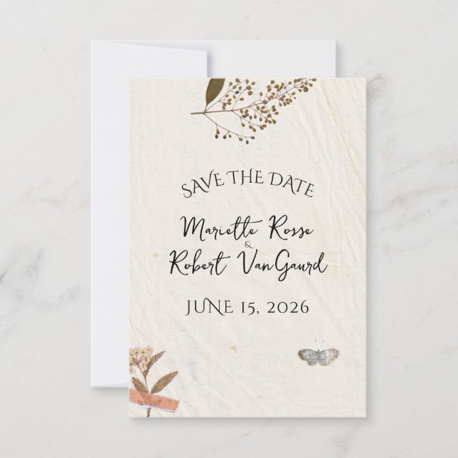 Pressed flowers Natural and Simple Wedding Save The Date (Front)