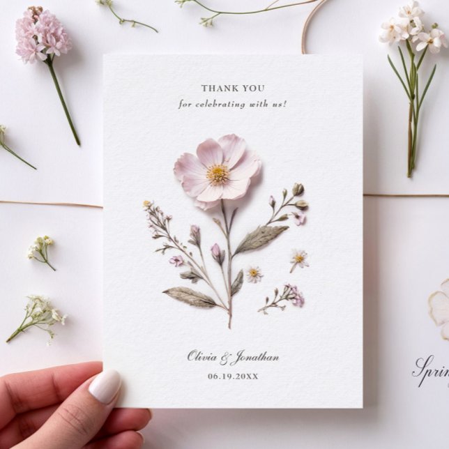 Pressed Flowers Wedding Thank You Card (Creator Uploaded)