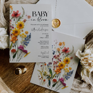 Pressed Flowers Wildflower Boho Baby Shower Invitation