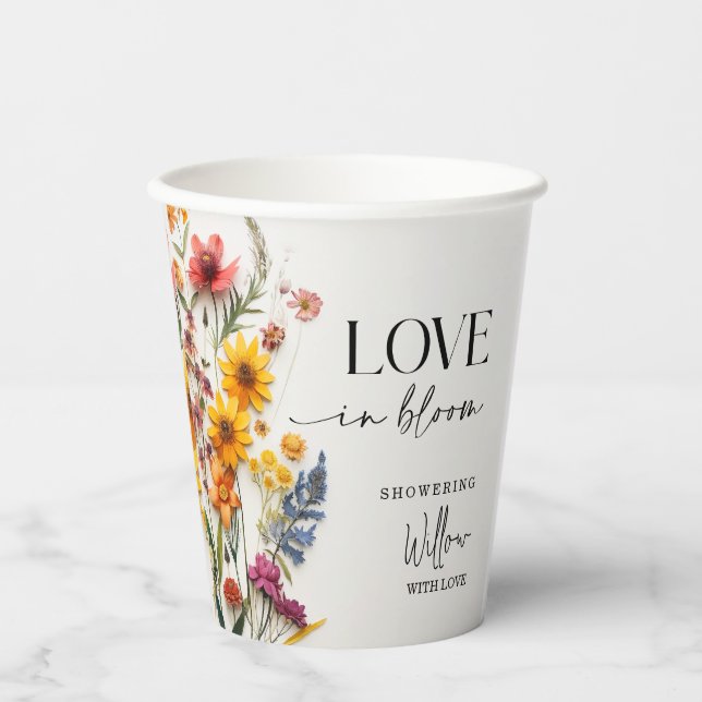 Pressed Flowers Wildflower Boho Bridal Shower Paper Cups (Front)