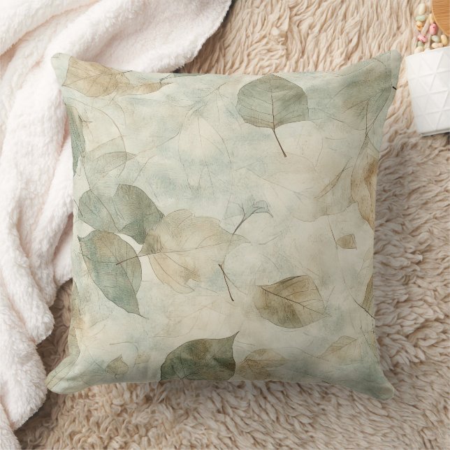Pressed Leaf Harmony – Vintage Botanical (8) Throw Pillow (Blanket)