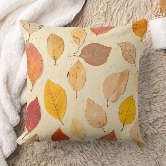 Pressed Leaf Harmony – Vintage Botanical Throw Pillow (Blanket)