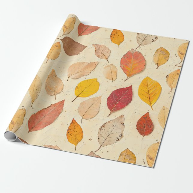 Pressed Leaf Harmony – Vintage Botanical Wrapping Paper (Unrolled)