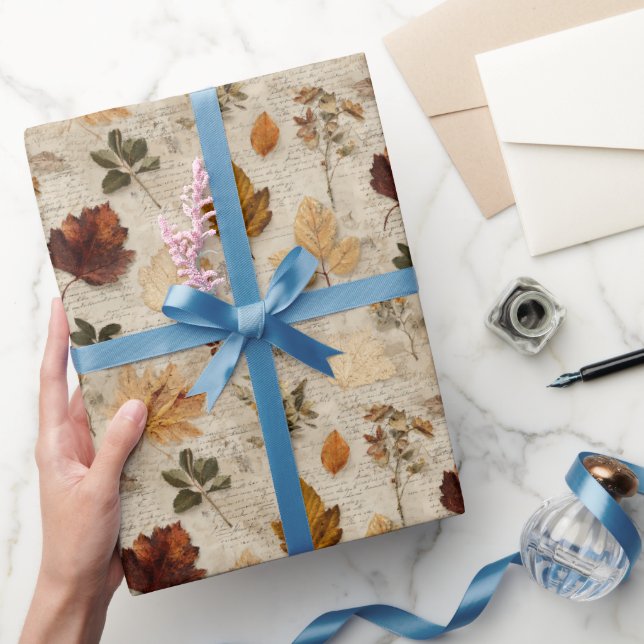 Pressed Leaves & Script Wrapping Paper Roll (Gifting)