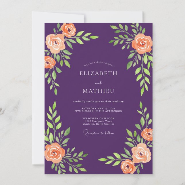 Pressed Plum Orange Painted Wedding Invitation (Front)
