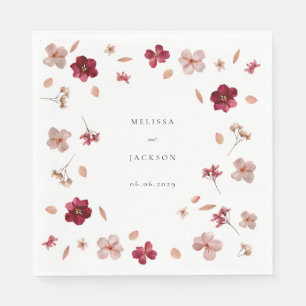 Pressed Red Pink and Cream, floral Wedding design Napkin