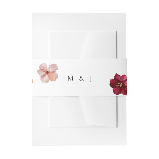 Pressed Red Pink and Cream, floral Wedding Invitation Belly Band (Front Example)