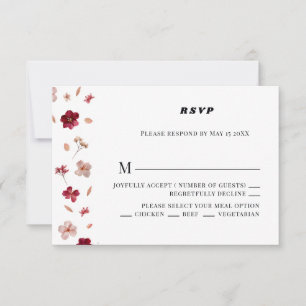 Pressed Red Pink and Cream, floral Wedding RSVP