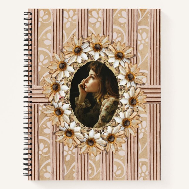 Pressed Sunflower Wreath Rustic Notebook (Front)