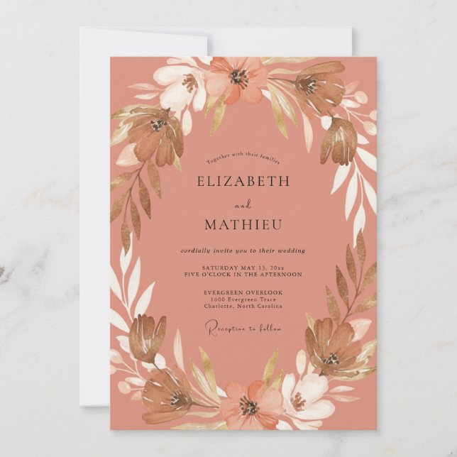 Pressed Terracotta Wildflower Wedding Invitation (Front)