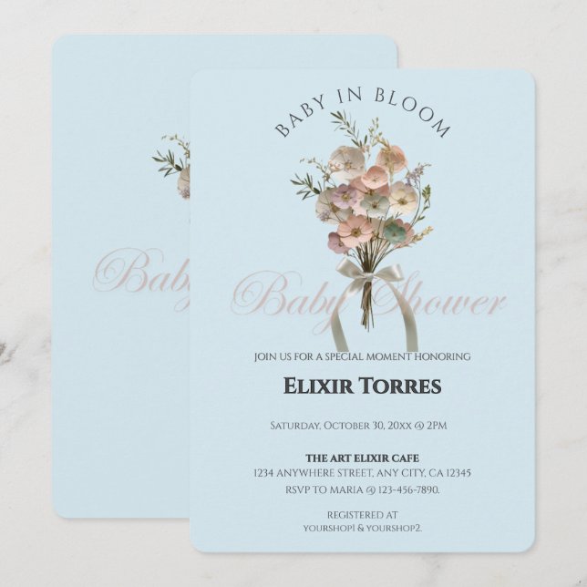 Pressed Wildflower Baby in Bloom Boho Baby Shower Invitation (Front/Back)