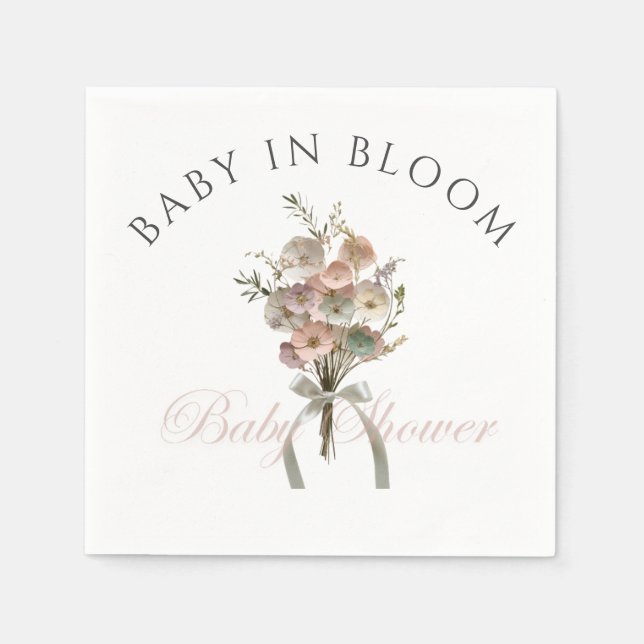 Pressed Wildflower Baby in Bloom Boho Baby Shower Napkin (Front)